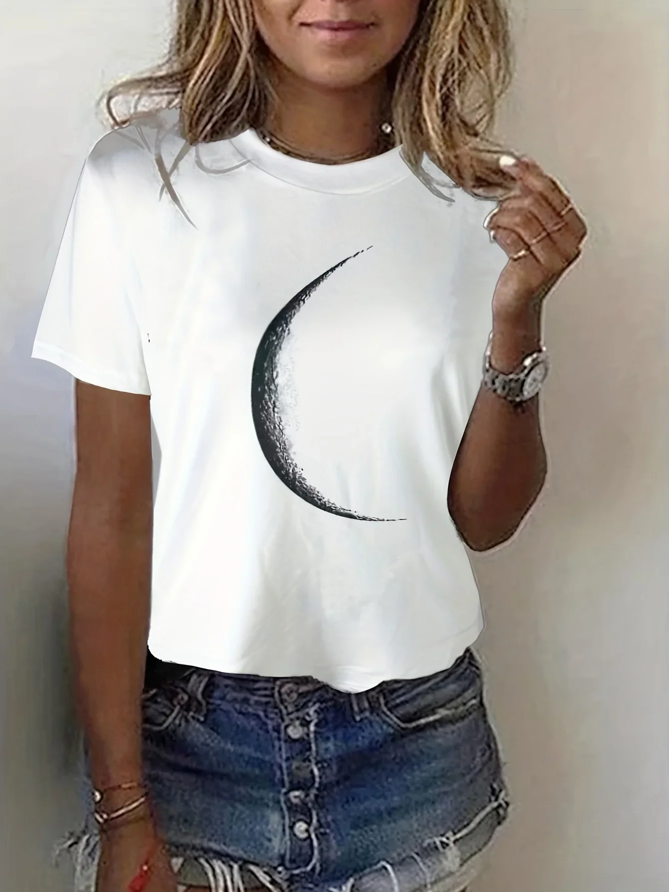AIMSEN Maglietta Donna Con Grafica Luna E Girasole – Girocollo Manica Corta, Tessuto Morbido Misto Cotone, Taglie S-XXL, Casual Celeste