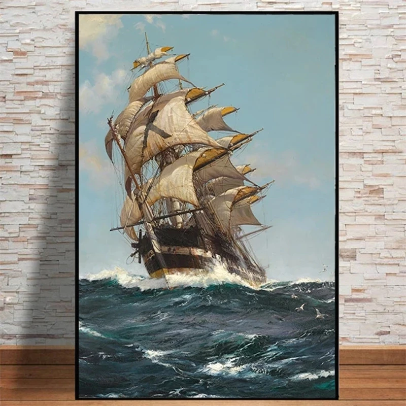 Sailing-Ship-Seascape-Decorative-Painting-Sailboat-Art-Canvas-Paintings