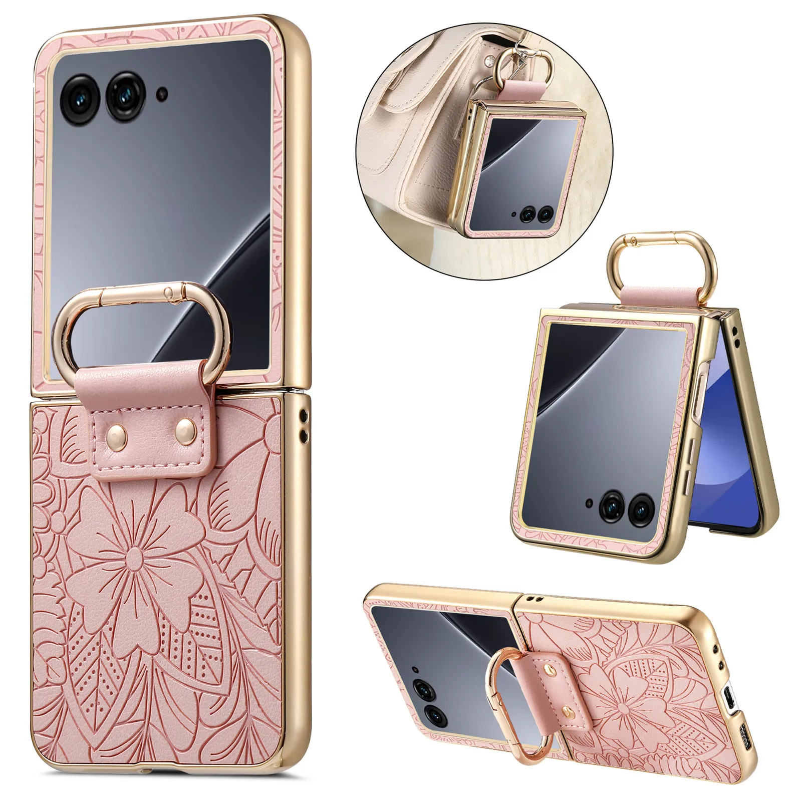 Elegant Embossed Flower Leather Case with Ring Holder - Comfortable Grip and Shockproof Slim Cover