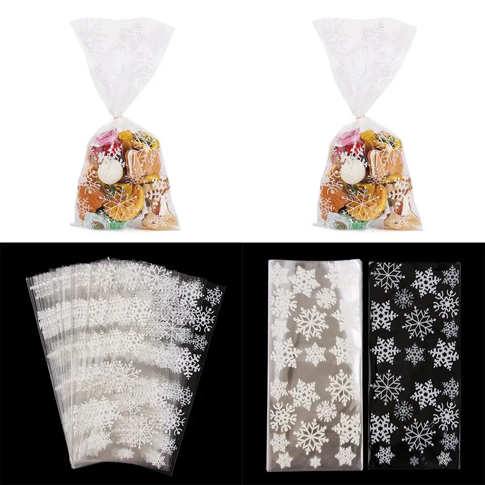Christmas Gift Bags 50PCS Gift Pouch Party Supplies Snowflake Transparent Christmas Candy Bags Baking Packaging Cookies Storage Cellophane