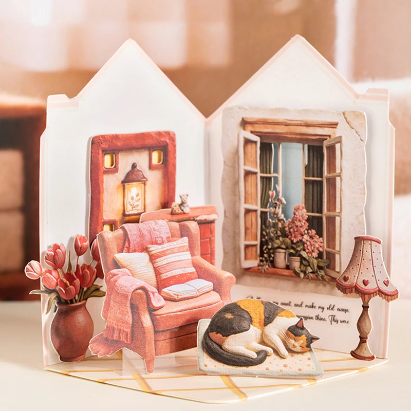 Mr.Paper 6팩 미적 디오라마 스티커, 저널 스크랩북용 빈티지 홈&푸드 장면 스티커 DIY 사진 프레임 장식