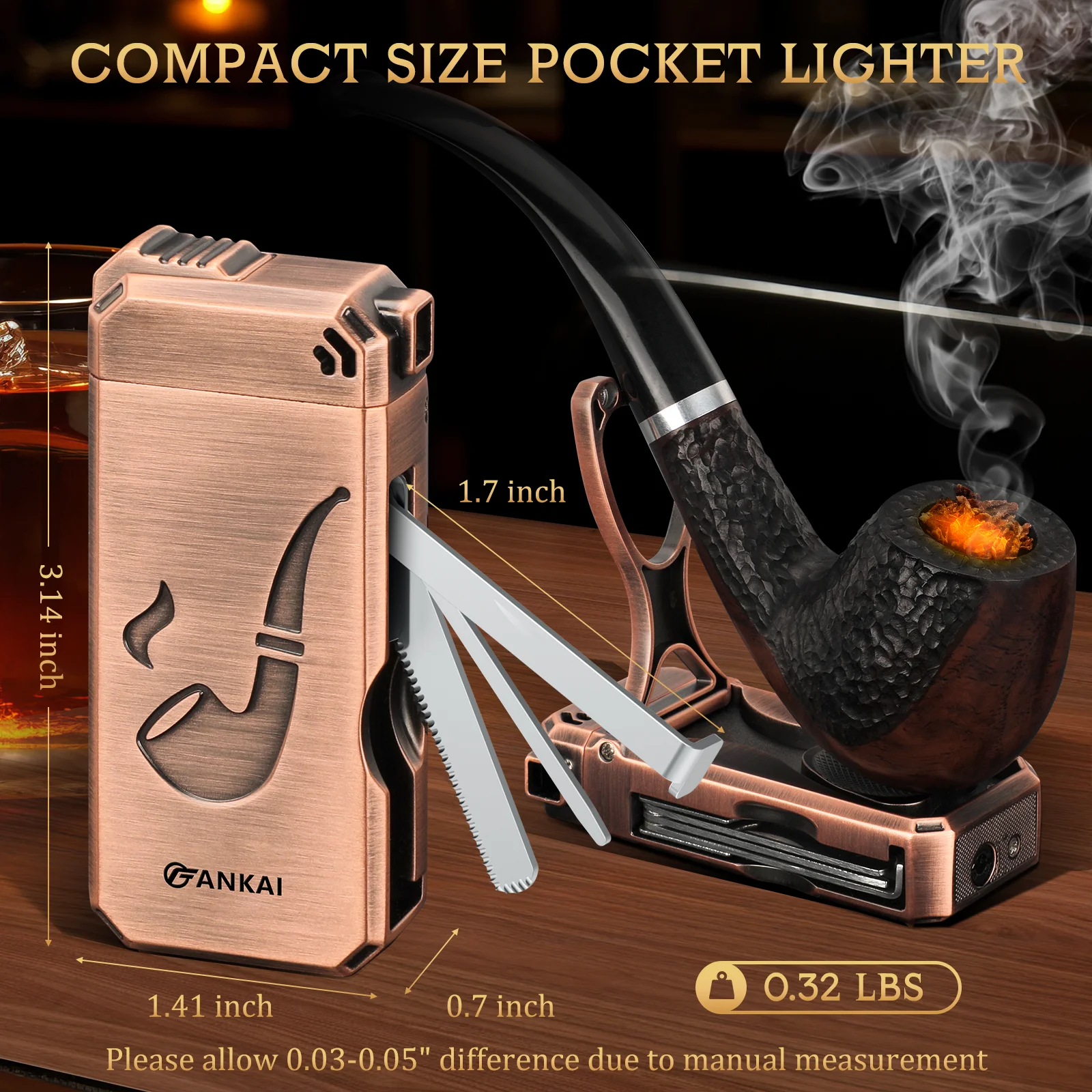 Pipe Lighter Built-in Pipe Stand 3 in 1 Cleaner Tools Refillable Butane Window Lighter with Angled Soft Flame Gas Lighter butane gas lighter,cigarette lighter