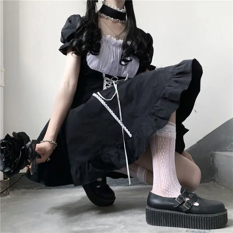 

Black Bandage Tight Women's Dress Black Puff Sleeve Harajuku Retro Gothic Style Y2k Girl Cosplay Sexy Party Dress Skirt Punk