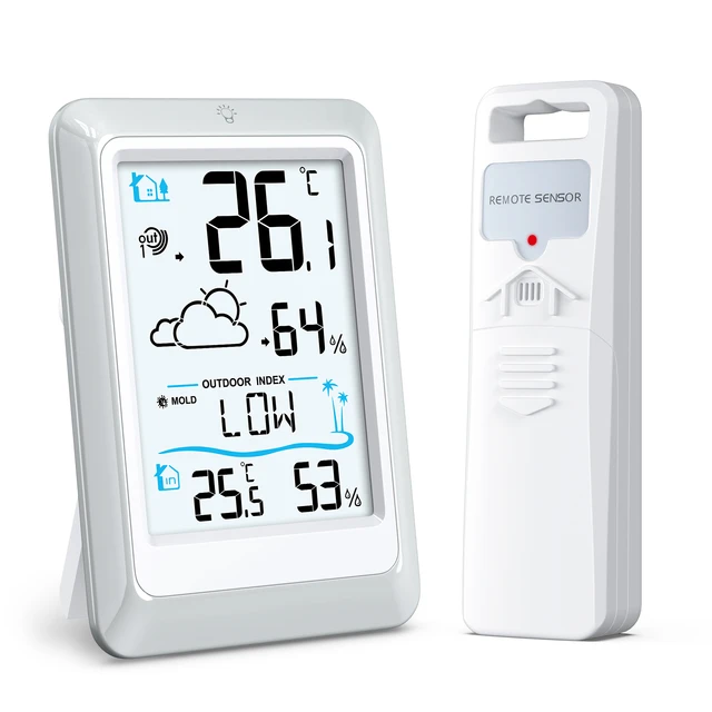 AMIR Upgraded Indoor Outdoor Thermometer, Digital Hygrometer Thermometer  with 3 Wireless Sensors, Room Thermometer Humidity Meter with LCD  Backlight