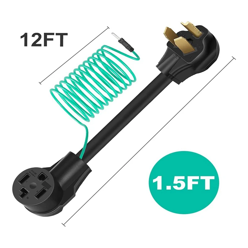   ڵ, N10-30P -14-30R ,  ܼƮ ÷  ڵ, ̱ ÷, 1.5FT, 3-4, 250V, 30 Amp, 10-AWG