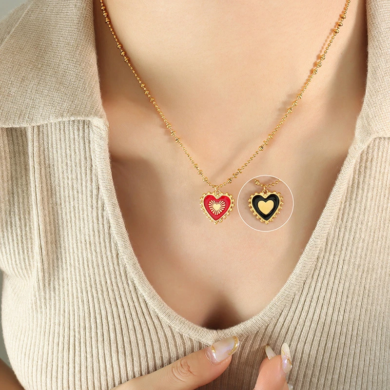

Popular Titanium Steel Double-sided Heart Shaped Pendant Necklace For Women Creativity Oil Dripping Choker 2023 Trendy Jewelry