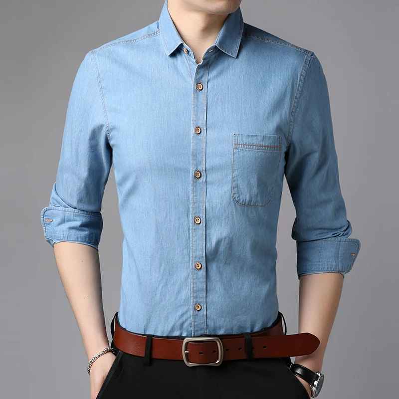 

2023 New Spring Men's Long Sleeve Shirts Fashion Casual Classic Korean Denim Turn-down Collar Shirts Braand Men's Clothing