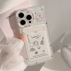 Korean Cute Cat Card Holder Wallet Shockproof Phone Case With Soft Cover - iPhone 7 (T1)
