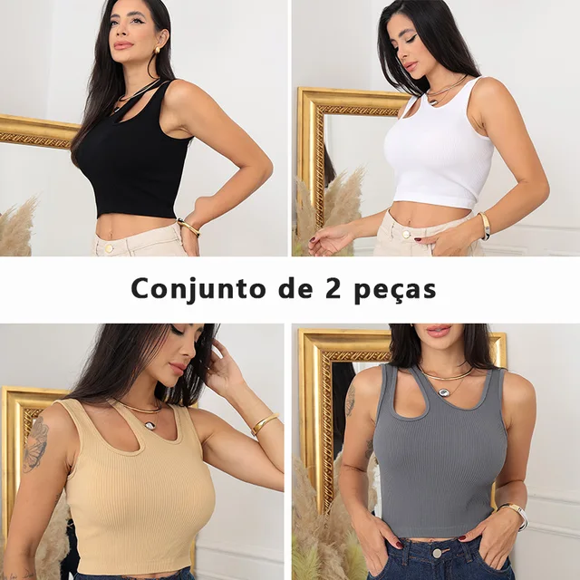 2 Spring and Summer Women's Sleeveless Knitting Tops, New Women's Blouse with Rib-collar, Breathed 1