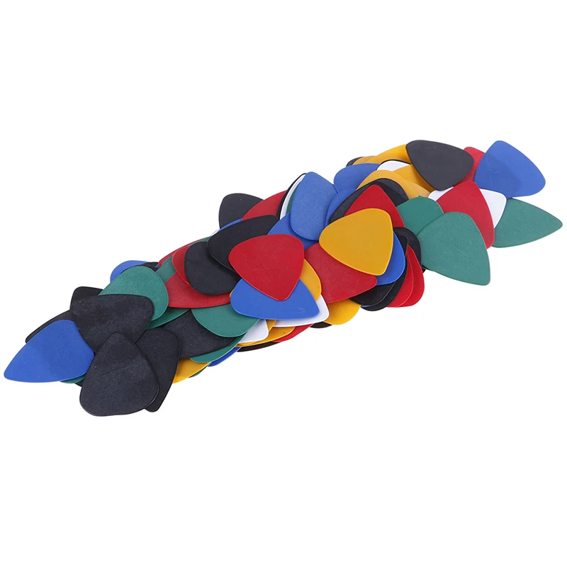 100Pcs 0.5mm 3x2.5cm Ultrathin Colorful Guitar Picks Guitar Pick Holder Set Electric Bass Ukulele Stick-on Holder