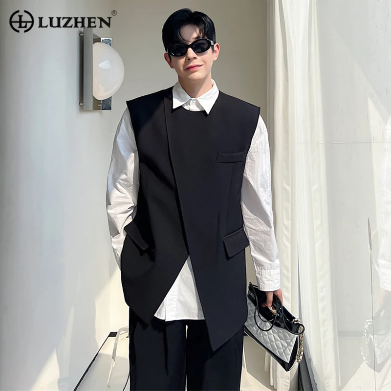 

LUZHEN Suit Vest Trend Men's Korean Style Asymmetric Personality Tank Tops Fashion Split Niche Casual Waistcoat 2024 New 81b5bc