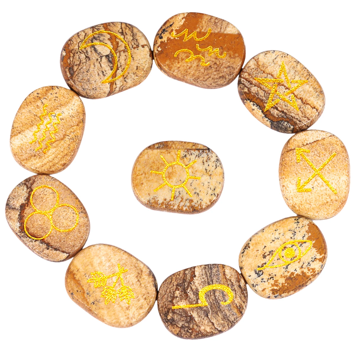 10Pcs/Set Healing Crystal Witches Runes Stone Kit With Engraved Gypsy Symbols For Chakra Balancing Divination Yoga Meditation