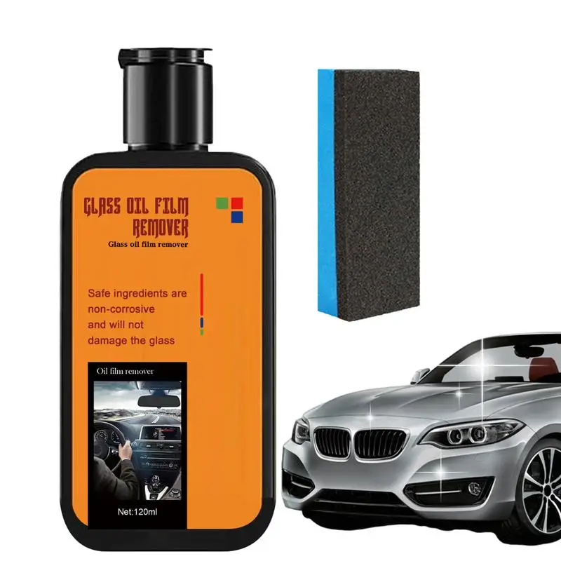 

120ml Glass Oil Film Remover Windshield Cleaner Auto Glass Film Coating Agent with Cleaning Sponge for Home and Windows Cleaner