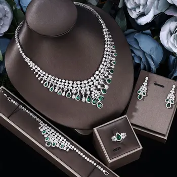 2026 Zircon Super Deluxe Tassel Water Drop Big Wedding Bridal Necklace Earrings 4 Pieces Nigerian Dubai Women's Jewelry Set 1