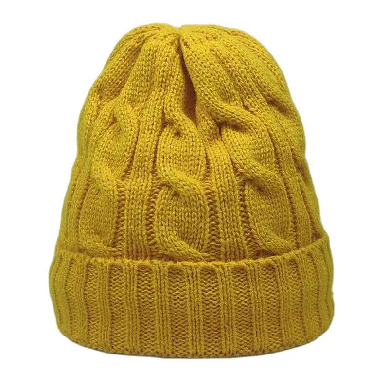 Warm Winter Skull Cap Fleece Inside Women Hats Cable Knitted Beanies Neon Yellow White Black Red Fluoresce Orange Fashion Colors 6