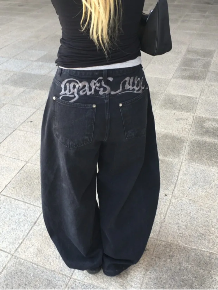 Ba Embroidered Letter Print Denim Jeans Women's Spring New Sweet Cool Spicy High Waist Slimming Long Pants Street Sle