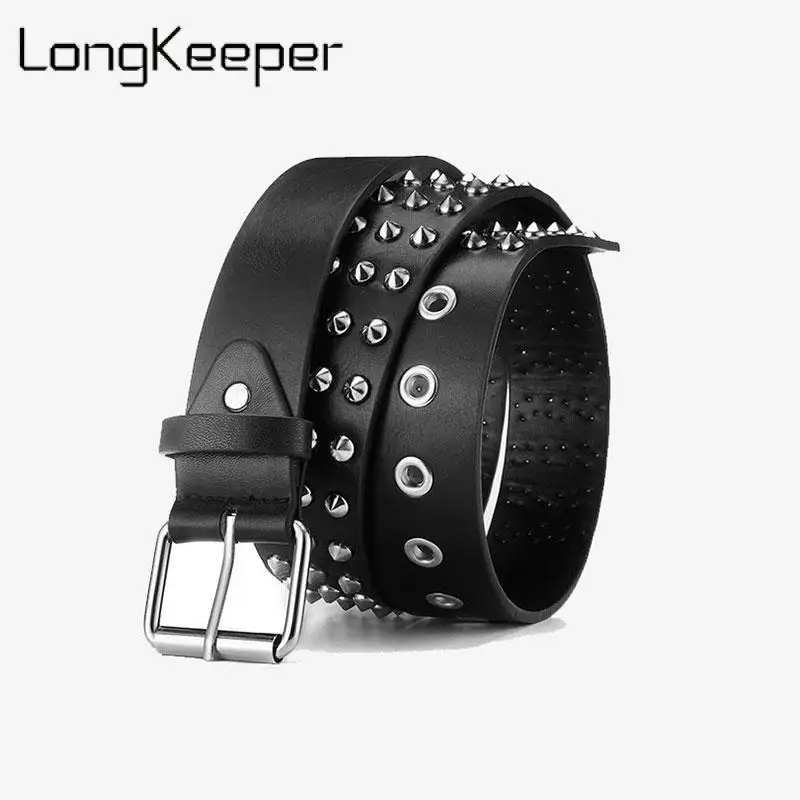 Longkeeper 2023 Luxury Square Bead Rivet Belt Women Men and Women Punk
