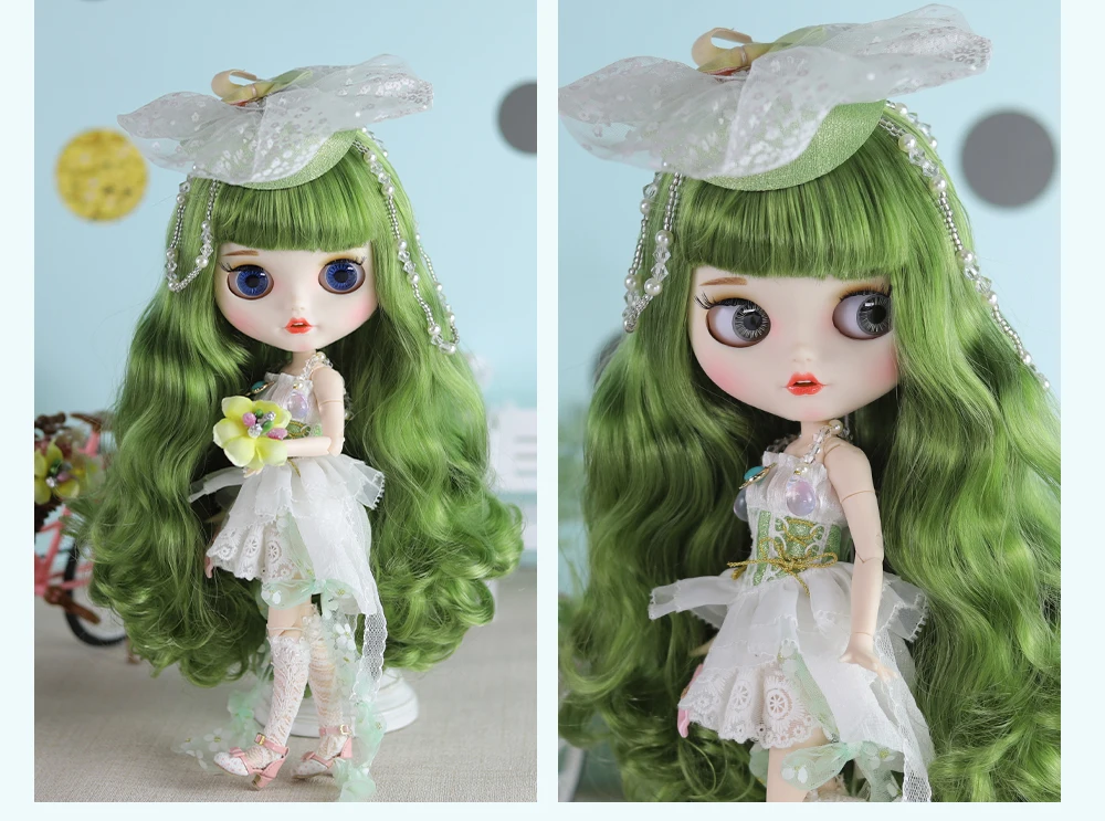 Zoey – Premium Custom Neo Blythe Doll with Green Hair, White Skin & Matte Smiling Face 6 Zoey – Premium Custom Neo Blythe Doll with Green Hair, White Skin & Matte Smiling Face 6