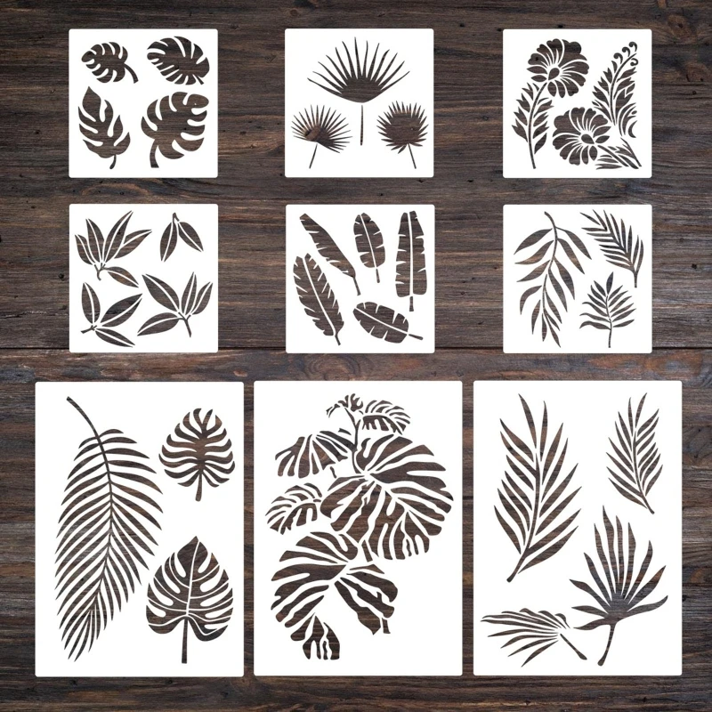 

9x Hollow Flower Leaves Painting Stencils Flexible Template for Gift Card Making Dropship