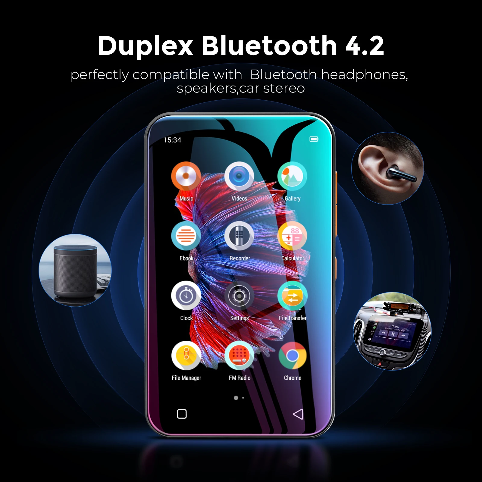 72GB 4.0" Full Touch Screen Mp3 Player Bluetooth Music Player FM Radio Recorder Ebook Clock Browser