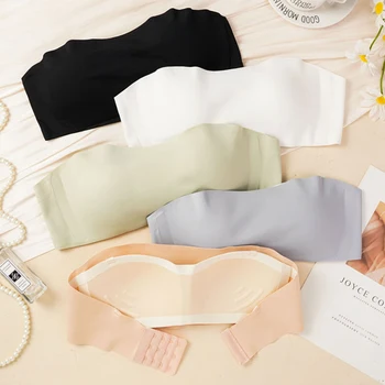 Women's Summer Strapless Bra Wearable Anti-Slip Invisible Seamless One-Piece Tube Tops Removable Pads Intimates Sexy Lingerie 1