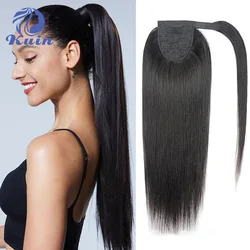 Drawstring Ponytail Human Hair Extension Straight Horsetail For Women Natural Hairpiece With Clip Wrap Around 60/80/100/120g