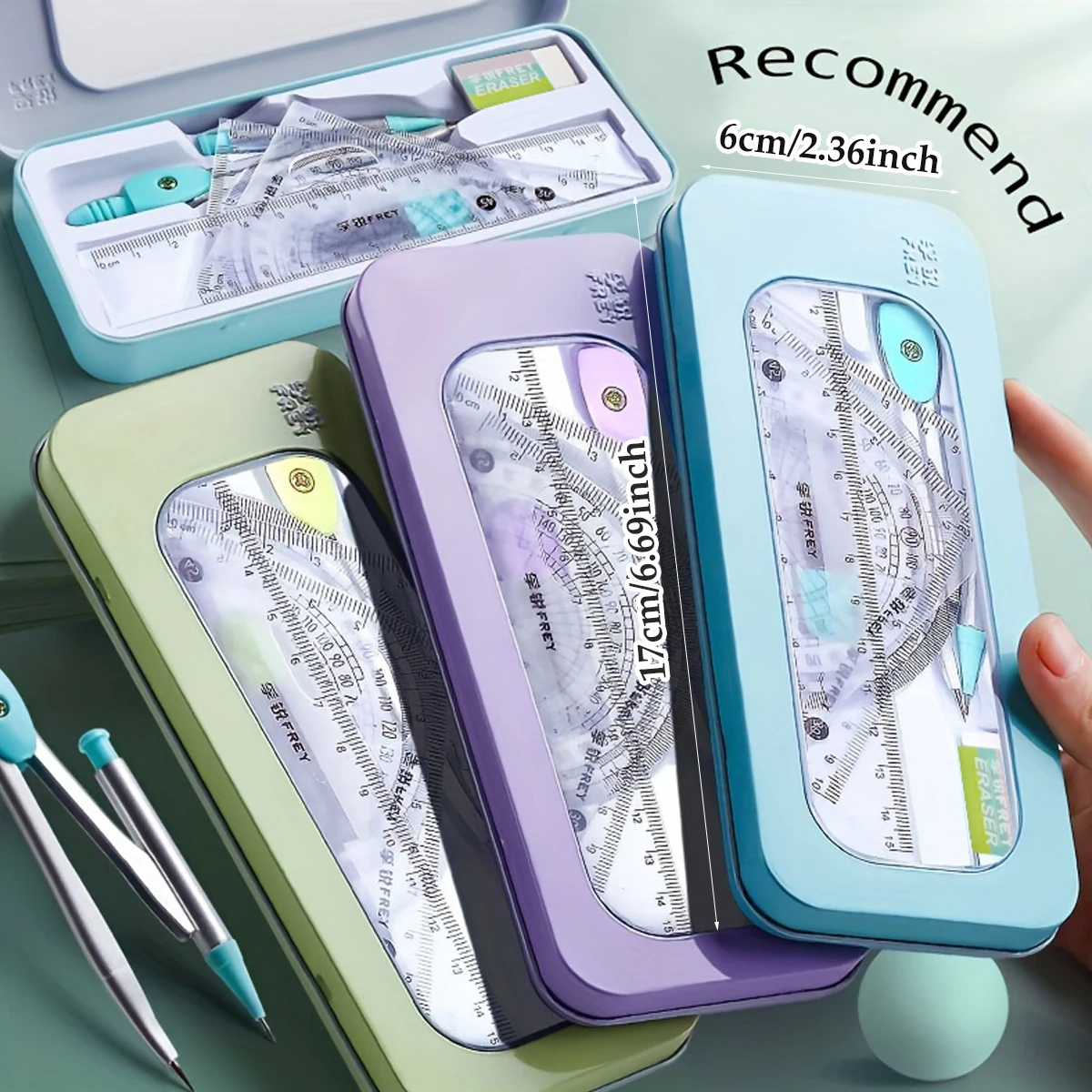 Ruler Set Compass Triangle Ruler School Supplies Simple Student Drawing Campus Stationery 7 Pieces/box
