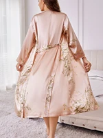 ‌ Silk Satin Floral Loungewear Set Belted Robe Camisole Nightdress Two-Piece Elegant Sleepwear All Seasons - Image 2