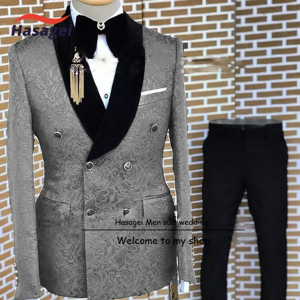 Men's Suits Wedding Tuxedo Groom Floral Jacket Pants 2-Pack Double Breasted Blazer Formal Party Outfit