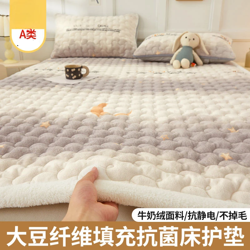 

Milk Velvet Soft Thin Bedding Set Mattress Toppers and Pillowcase Winter Warm Non-slip Foldable Bedsheet Home Dormitory Mattress