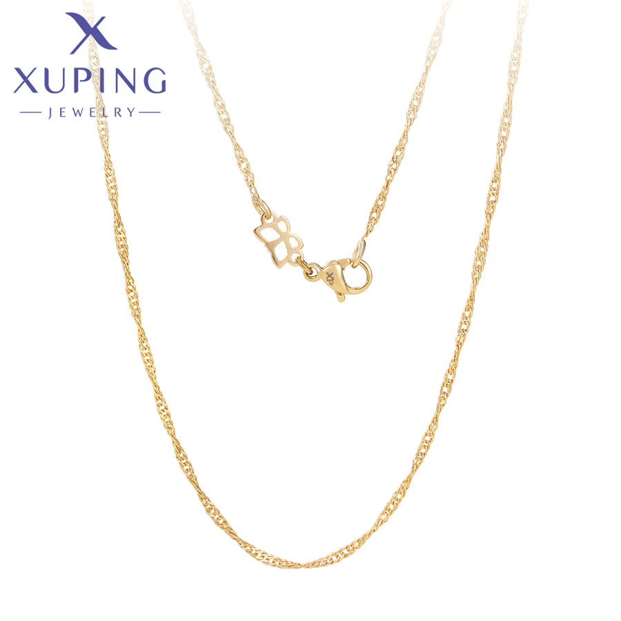 Xuping Schmuck Hellgoldfarbene Einfache 60cm Kettenhalsketten für Frauen Exquisites Valentinstag-Partygeschenk X000850512