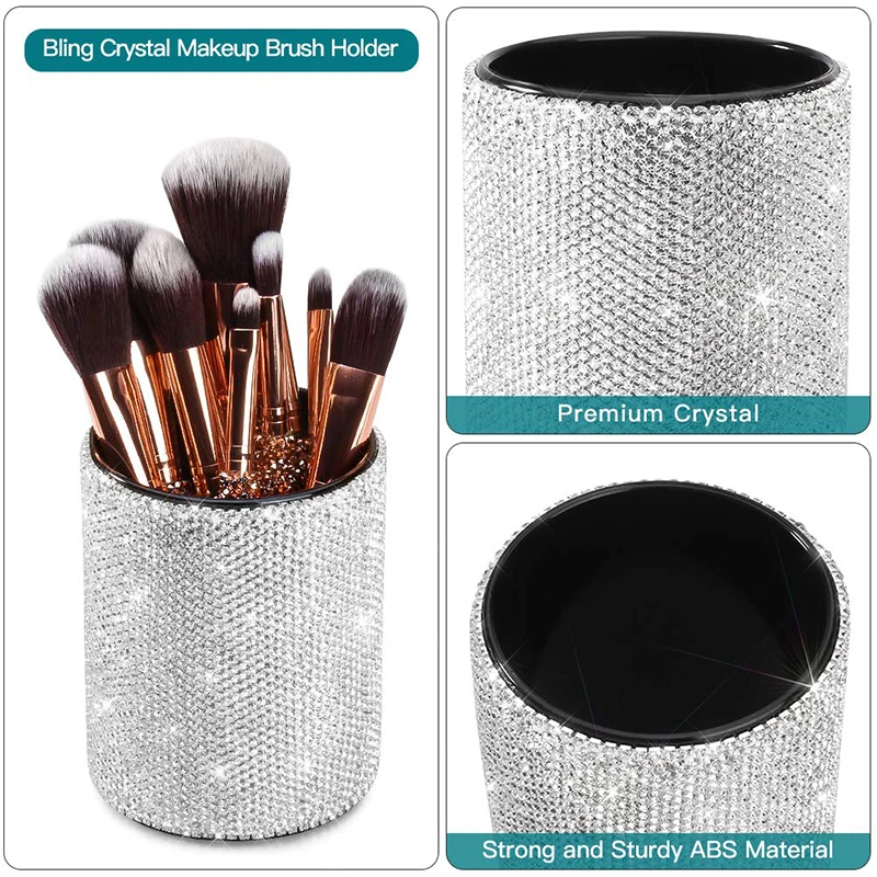 Luxury Sparkling Rhinestone Makeup Brush Storage Box Dressing Table Bathroom Sorting Box Pencil Box make up organizer Gift 4