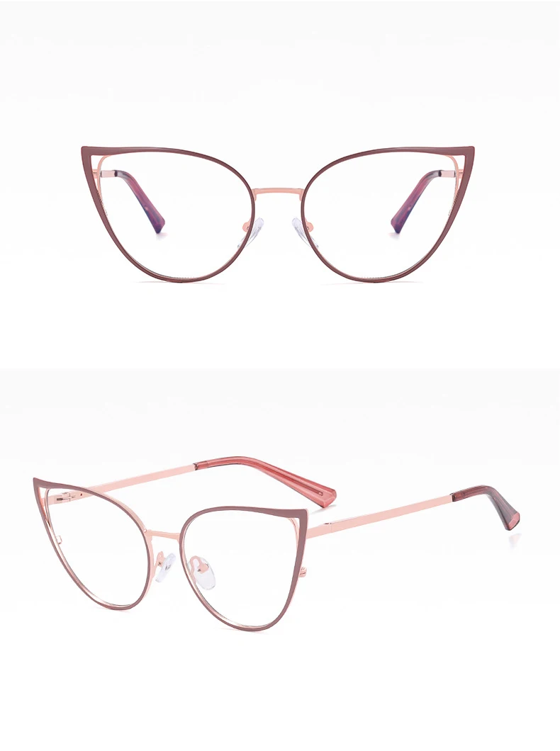 56987 Mode Metall Cat Eye Brillengestell Frauen Trend Aushöhlen Anti Blaues Licht Computer Brille Federscharnier Klare Brillen – Detail 23