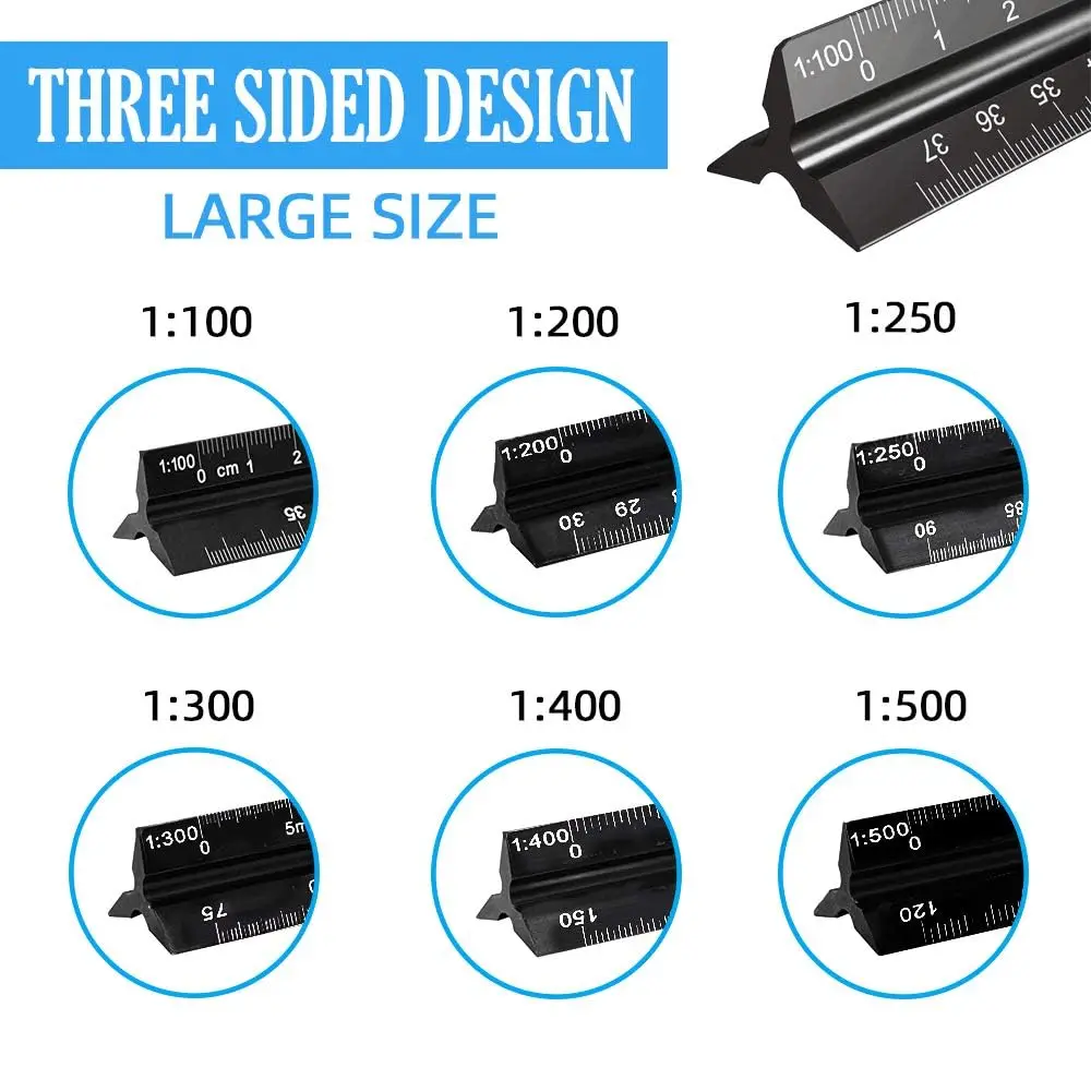 Scale Ruler 30cm Aluminium Metal Scale Architect Engineer Technical Ruler