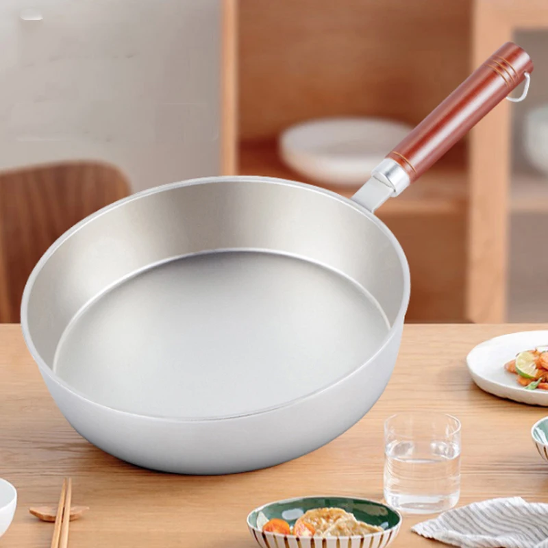 

28cm Titanium Frying Pan Home Non-stick Pan Wooden Handle Wok Cooking Pot Gas Cooker Kitchen Cookware Housewarming Gift