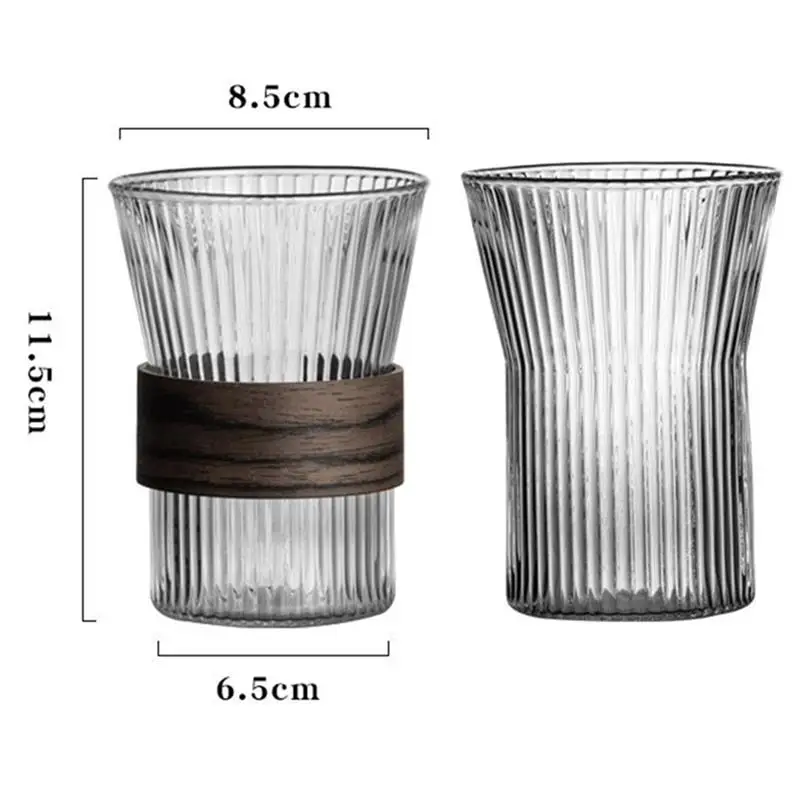 Vertical Stripe Glass Coffee Cup Heat-Resistant Latte Mug Senior Water Cups Japanese Milk Beer Juice Cup Wine Glass With Sleeve glass coffee cup