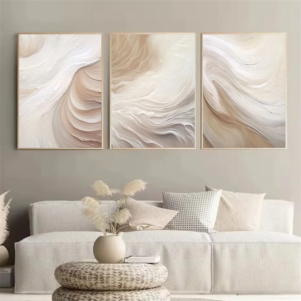 Quadro su tela astratto beige marrone con pennello, stile vintage, poster e stampe nordiche, immagini da parete per l'arredamento del soggiorno - immagine 2