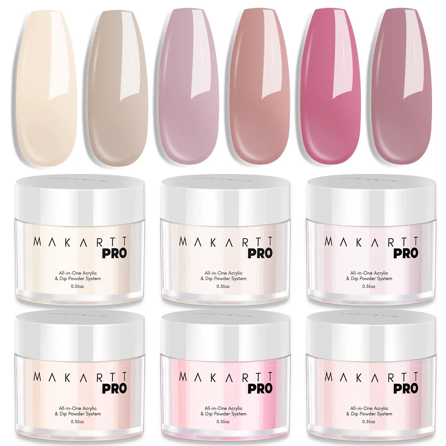 Makartt Dip Powder Nail Kit, 6 Colors Acrylic Powder, 2 In 1 Nude Pink