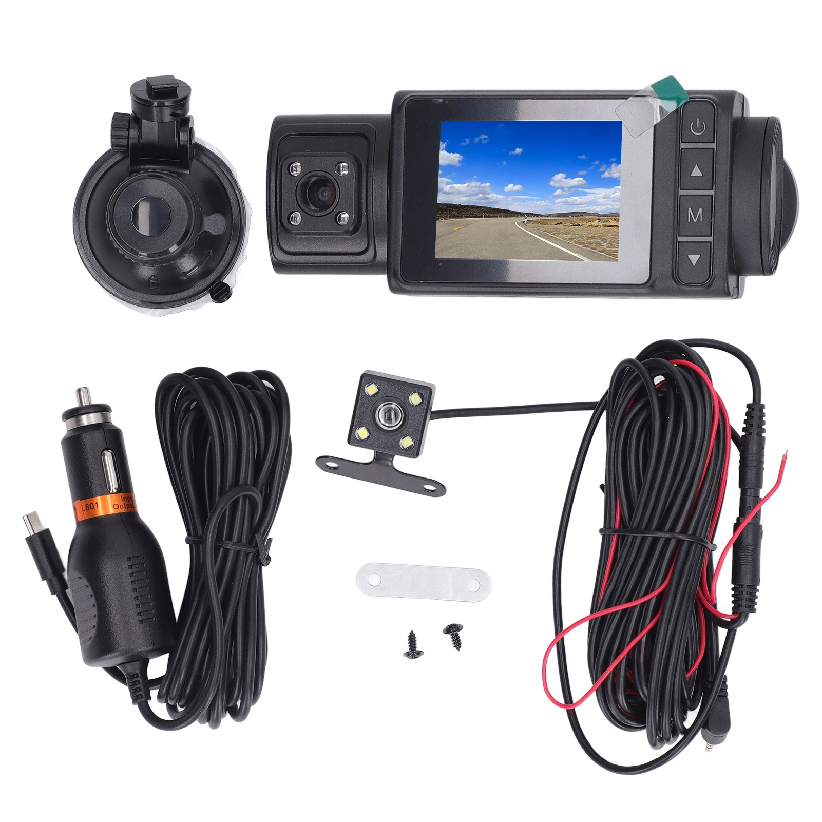 Dash Cam Dashboard Camera Recorder 2 Inch  Display Night Vision Motion Detection 1080P High Definition 3 Lens for Parking - 3