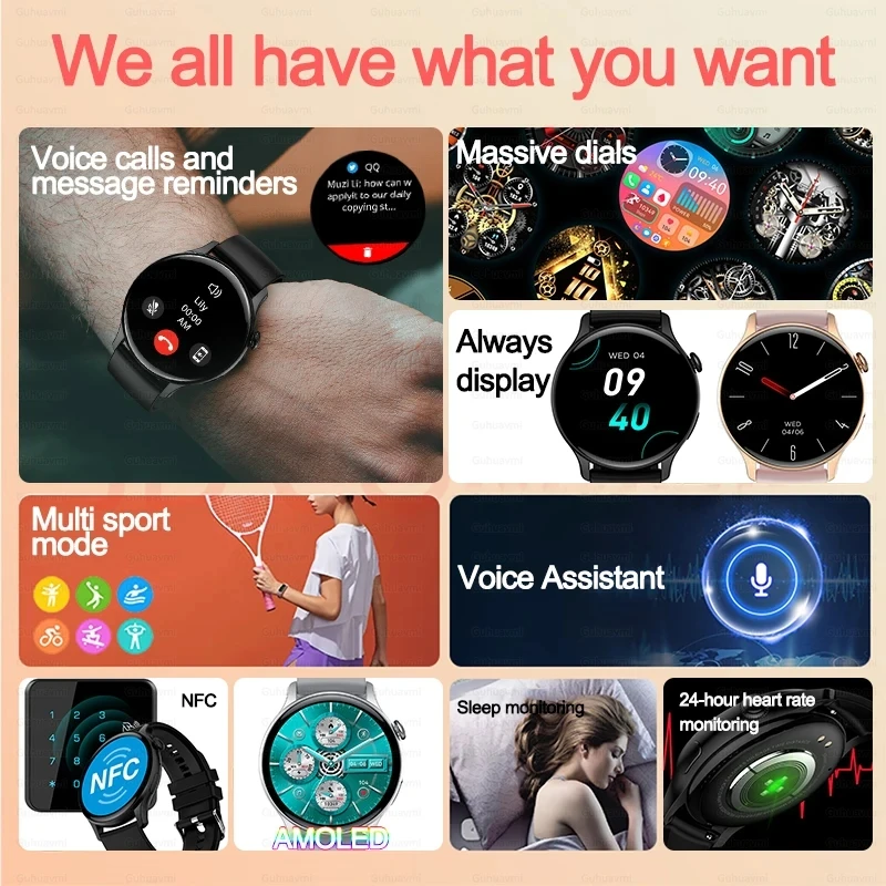 2024 NFC Smart Watch Women 466*466 Screen GPS Track Sport Watches Women Health Monitoring Voice Bluetooth Call Smartwatch Ladies 2