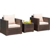 3-Piece Patio Furniture Set w/Rattan Chairs & Glass Table, Outdoor Conversation Set with Washable Cushions, All-Weather 1