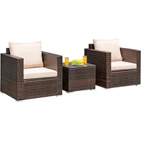 3-Piece Patio Furniture Set w/Rattan Chairs & Glass Table, Outdoor Conversation Set with Washable Cushions, All-Weather 1
