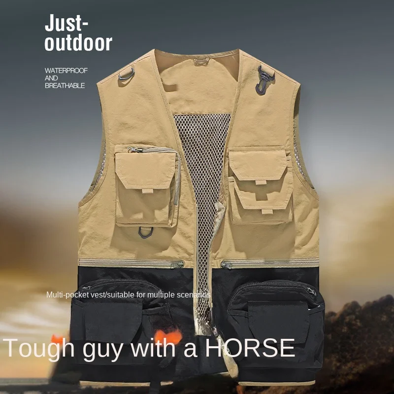

Fishing Breathable Travel Mesh Vest with Zipper Pockets Summer Work for Outdoor Activities Fishing Men's vest Tactical Military