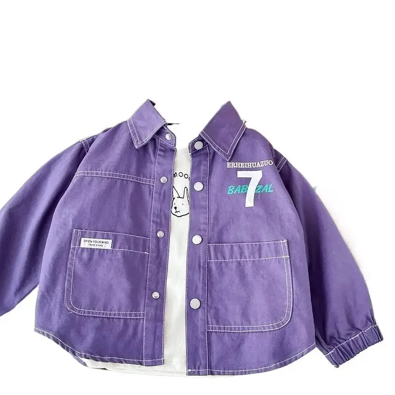 Boys' Shirt Jacket Autumn Style New Children's Single Button Fashionable Trendy Letter Cool Boys' Autumn Wear