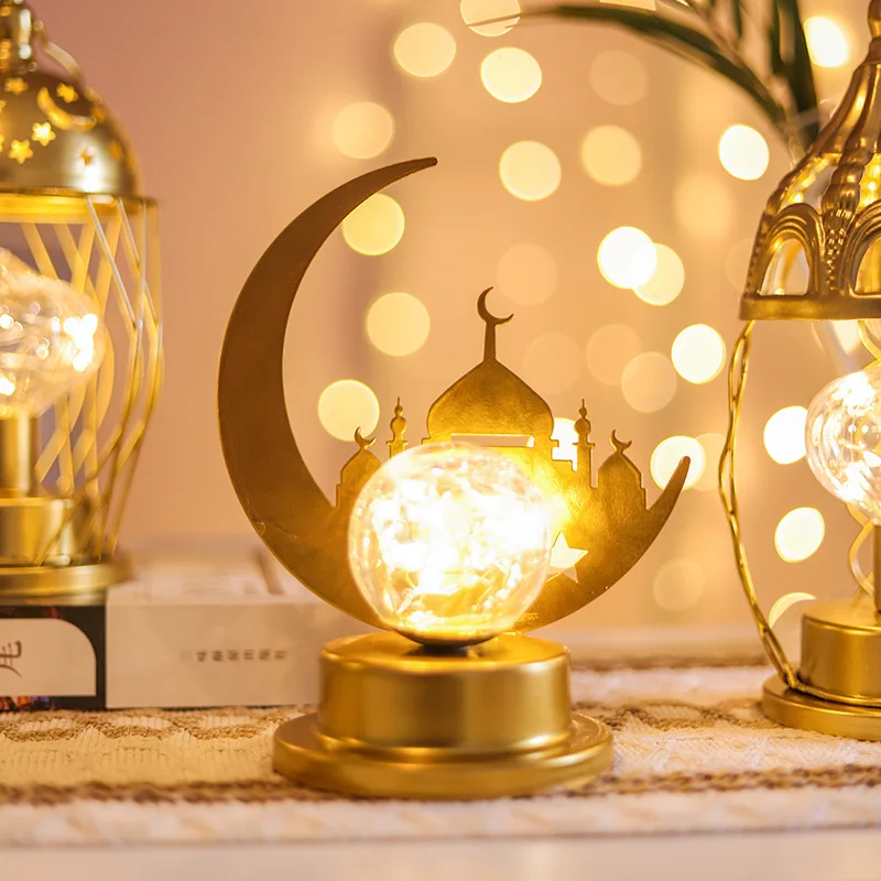 

EID Mubarak Ornaments Gold Moon Castle Table Decor Supplies Gurbang Muslim Ramadan Decoration for Home 2023 Eid Al Adha Gifts