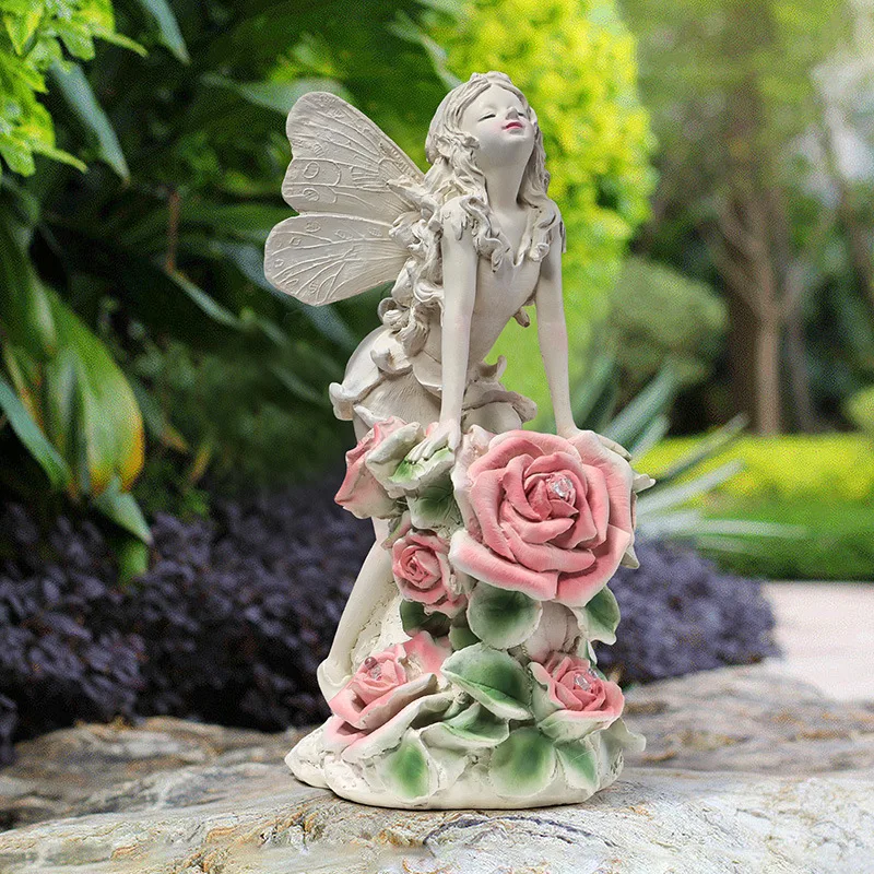 

Solar Flower Fairy Night Light Outdoor Garden Courtyard Resin Handicraft Gardening Decoration Ornament Welcome Card Statue