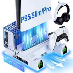 Enhanced LED Cooling Fan Stand with Dual Controller Charging Dock and Game Storage (BEBONCOOL S8000)