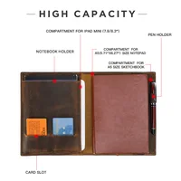 Vintage Crazy Horse Leather Notebook Portfolio For iPad Mini Case A5 Book Travel File Folder Office School Stationery Supply 3