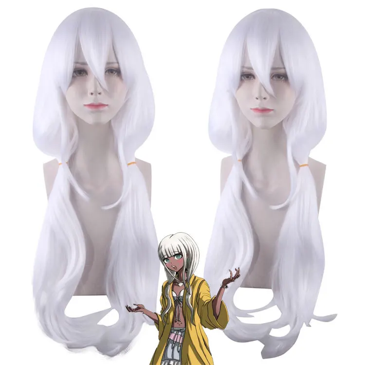 

Anime 70CM Long Wigs Danganronpa: Trigger Happy Havoc Angie Yonaga Pure White Color Cosplay Wig Role Play Ponytails Wigs