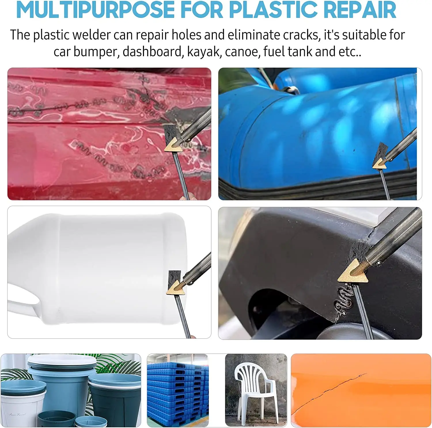 CHENJIN 2 Punte Per Saldatore Plastica – Teste Triangolari 16mm E 20mm – Per Riparazione Paraurti, Pelle, Cuoio, Canoe E Kayak - 3